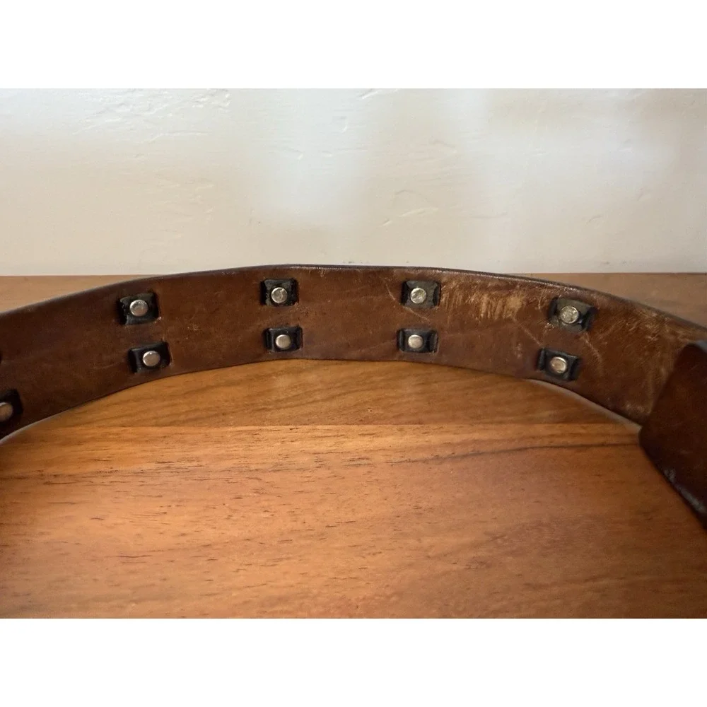 Vintage Mens leather belt studded leather 44